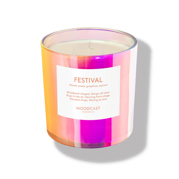 Festival - Vibes Collection (Iridescent) - 24oz/680g Coconut Wax Blend Glass Jar 3-Wick Candle - Key Notes: Blonde Woods, Grapefruit, Apricot