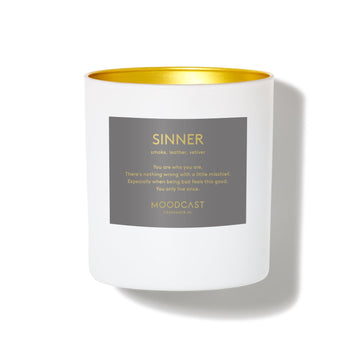 Sinner - Persona Collection (White & Gold) - 8oz/227g Coconut Wax Blend Glass Jar Candle - Key Notes: Smoke, Leather, Vetiver