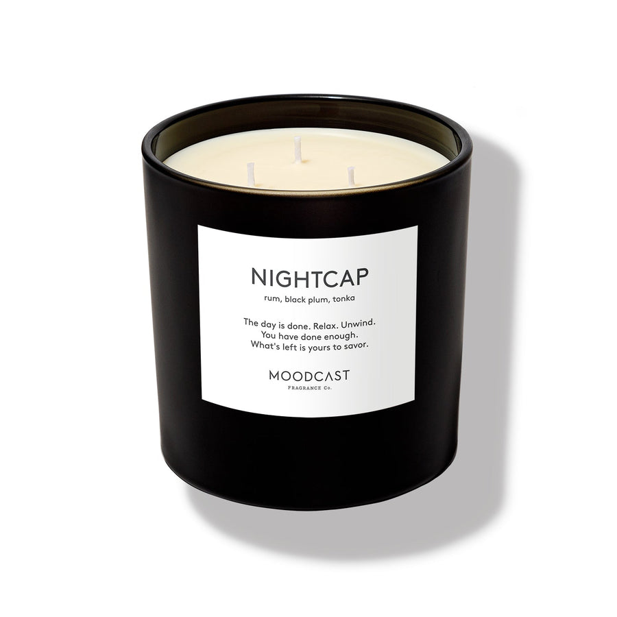 Nightcap - Night & Day Collection (Black & White) - 24oz/680g Coconut Wax Blend Glass Jar 3-Wick Candle - Key Notes: Rum, Black Plum, Tonka