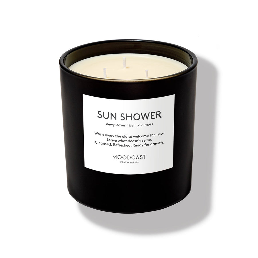Sun Shower - Night & Day Collection (Black & White) - 24oz/680g Coconut Wax Blend Glass Jar 3-Wick Candle - Key Notes: Dewy Leaves, River Rock, Moss