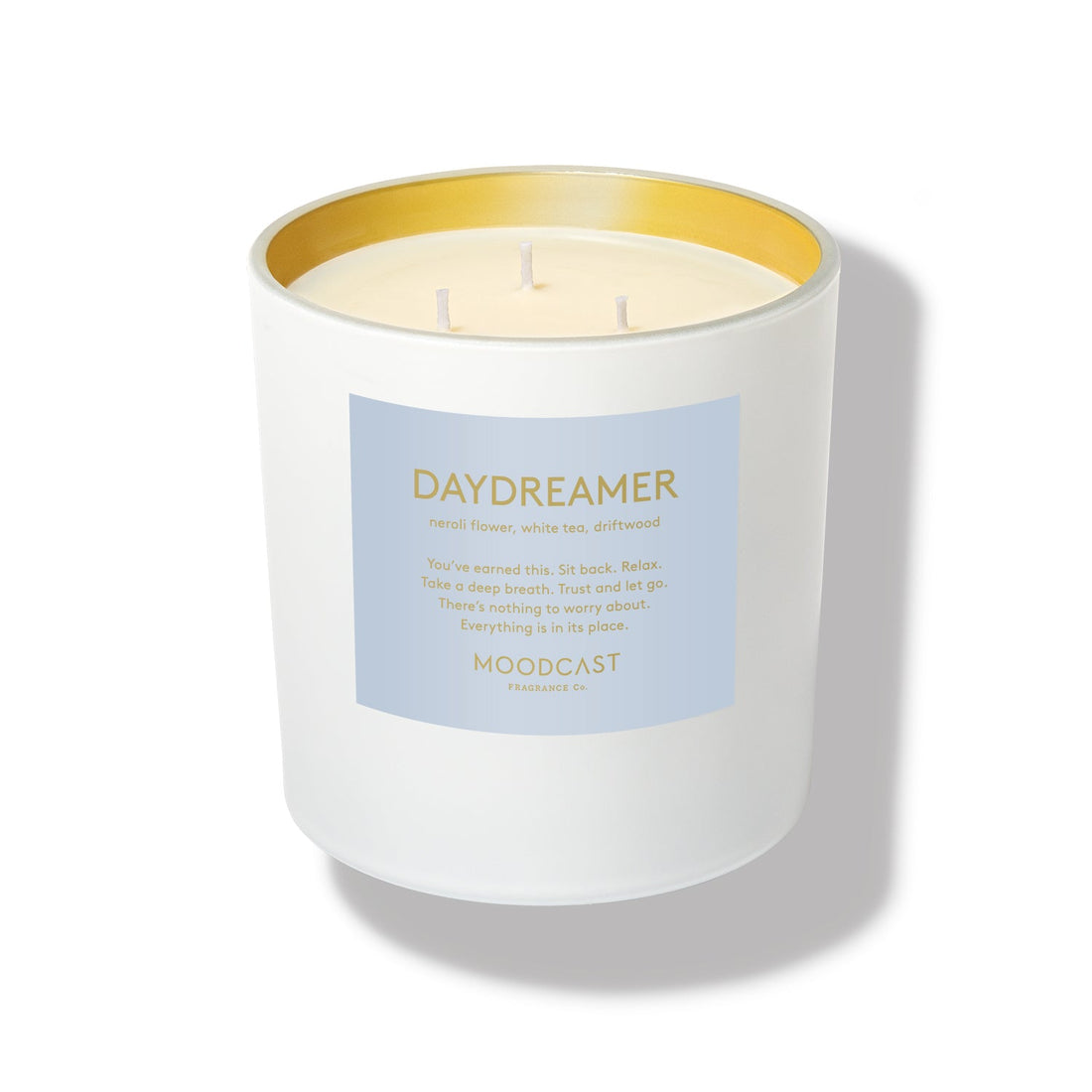 Daydreamer - Persona Collection (White & Gold) - 24oz/680g Coconut Wax Blend Glass Jar 3-Wick Candle - Key Notes: Neroli Flower, White Tea, Driftwood