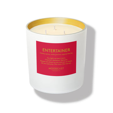 Entertainer - Persona Collection (White & Gold) - 24oz/680g Coconut Wax Blend Glass Jar 3-Wick Candle - Key Notes: Holiday Spices, White Jasmine, Sugared Berries