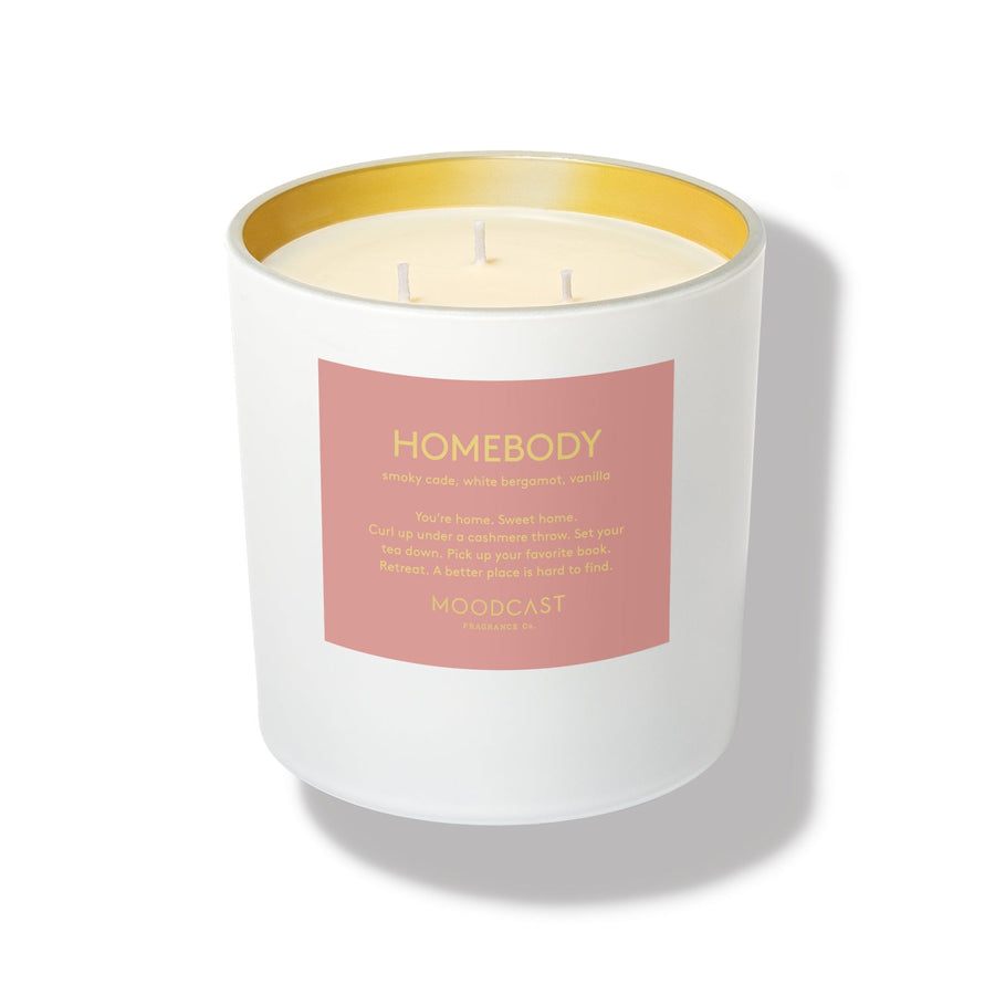 Homebody - Persona Collection (White & Gold) - 24oz/680g Coconut Wax Blend Glass Jar 3-Wick Candle - Key Notes: Smoky Cade, White Bergamot, Vanilla