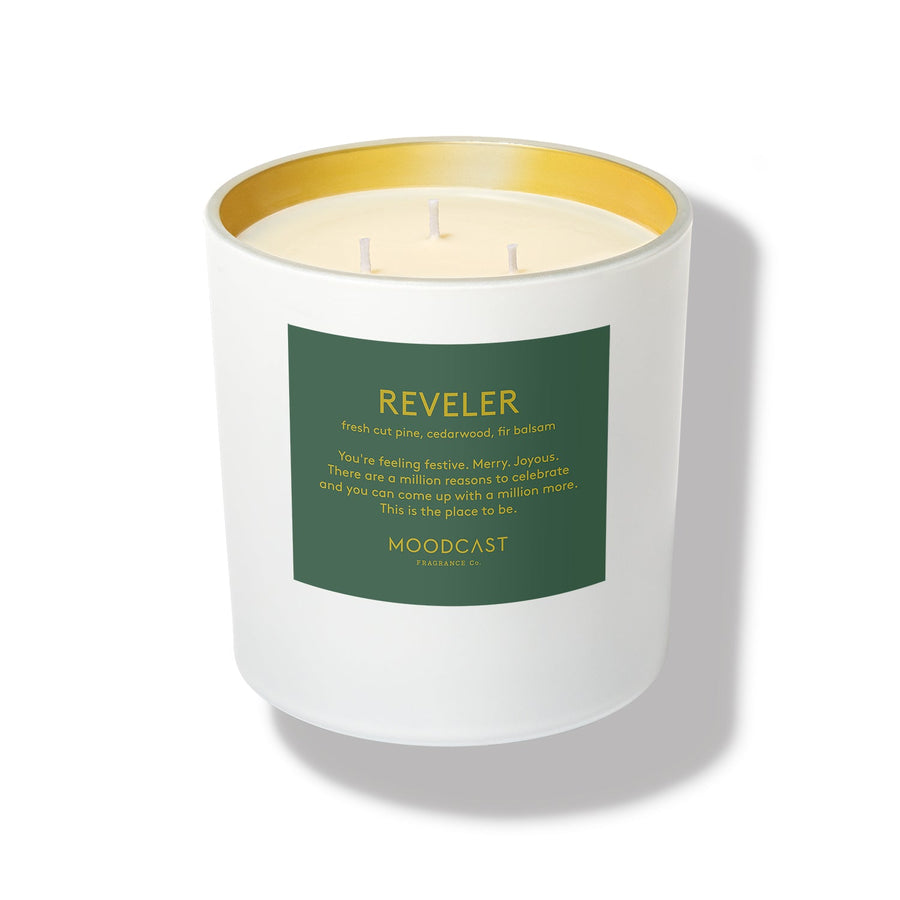 Reveler - Persona Collection (White & Gold) - 24oz/680g Coconut Wax Blend Glass Jar 3-Wick Candle - Key Notes: Fresh Cut Pine, Cedarwood, Fir Balsam
