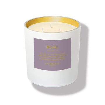 Royal - Persona Collection (White & Gold) - 24oz/680g Coconut Wax Blend Glass Jar 3-Wick Candle - Key Notes: Plum, Cassis, Iris
