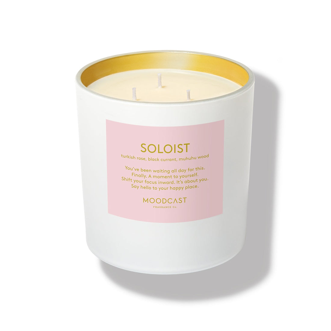 Soloist - Persona Collection (White & Gold) - 24oz/680g Coconut Wax Blend Glass Jar 3-Wick Candle - Key Notes: Turkish Rose, Black Currant, Muhuhu Wood