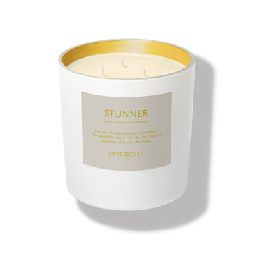 Stunner - Persona Collection (White & Gold) - 24oz/680g Coconut Wax Blend Glass Jar 3-Wick Candle - Key Notes: Violet, Sandalwood, Rosewood