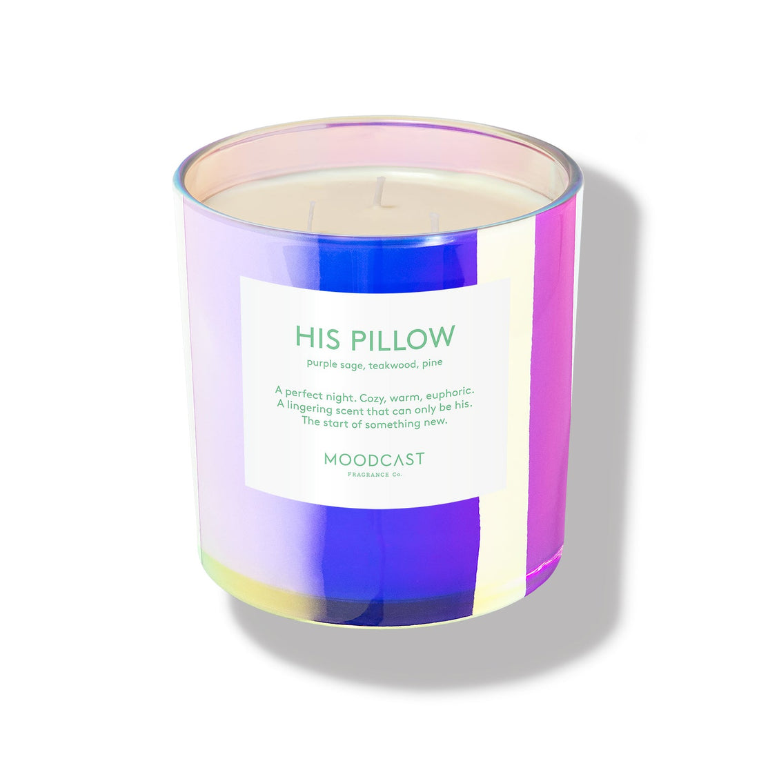 His Pillow - Vibes Collection (Iridescent) - 24oz/680g Coconut Wax Blend Glass Jar 3-Wick Candle - Key Notes: Purple Sage, Teakwood, Pine