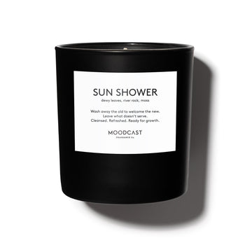 Sun Shower - Night & Day Collection (Black & White) - 8oz/227g Coconut Wax Blend Glass Jar Candle - Key Notes: Dewy Leaves, River Rock, Moss