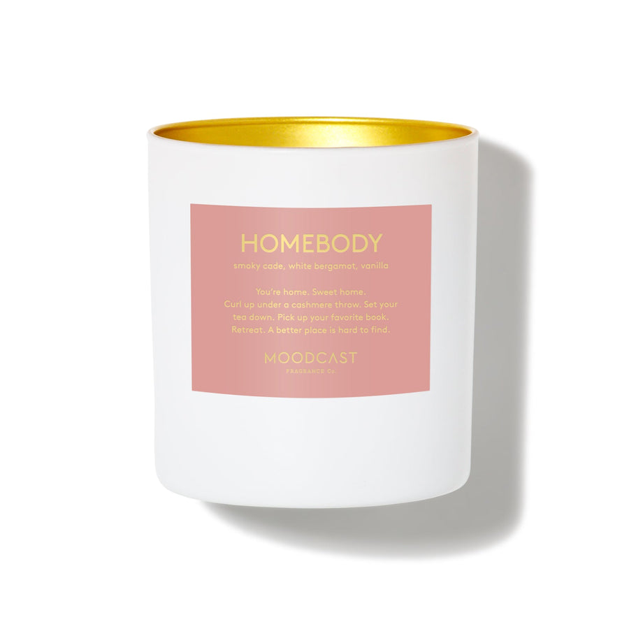Homebody - Persona Collection (White & Gold) - 8oz/227g Coconut Wax Blend Glass Jar Candle - Key Notes: Smoky Cade, White Bergamot, Vanilla