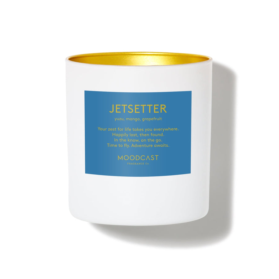 Jetsetter - Persona Collection (White & Gold) - 8oz/227g Coconut Wax Blend Glass Jar Candle - Key Notes: Yuzu, Mango, Grapefruit