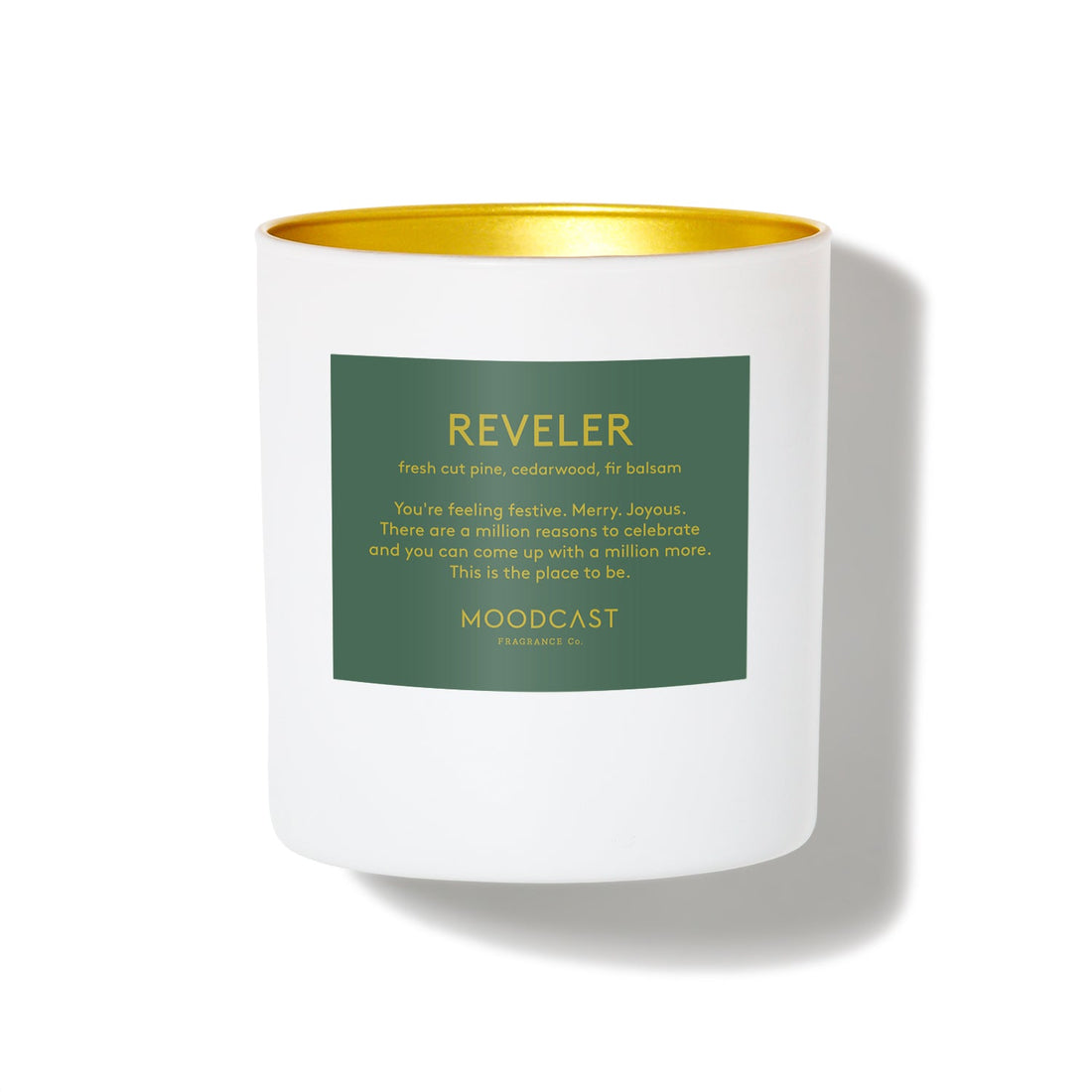 Reveler - Persona Collection (White & Gold) - 8oz/227g Coconut Wax Blend Glass Jar Candle - Key Notes: Fresh Cut Pine, Cedarwood, Fir Balsam