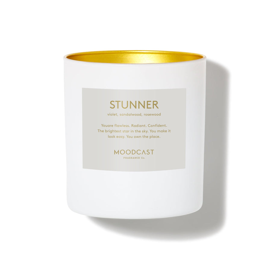 Stunner - Persona Collection (White & Gold) - 8oz/227g Coconut Wax Blend Glass Jar Candle - Key Notes: Violet, Sandalwood, Rosewood
