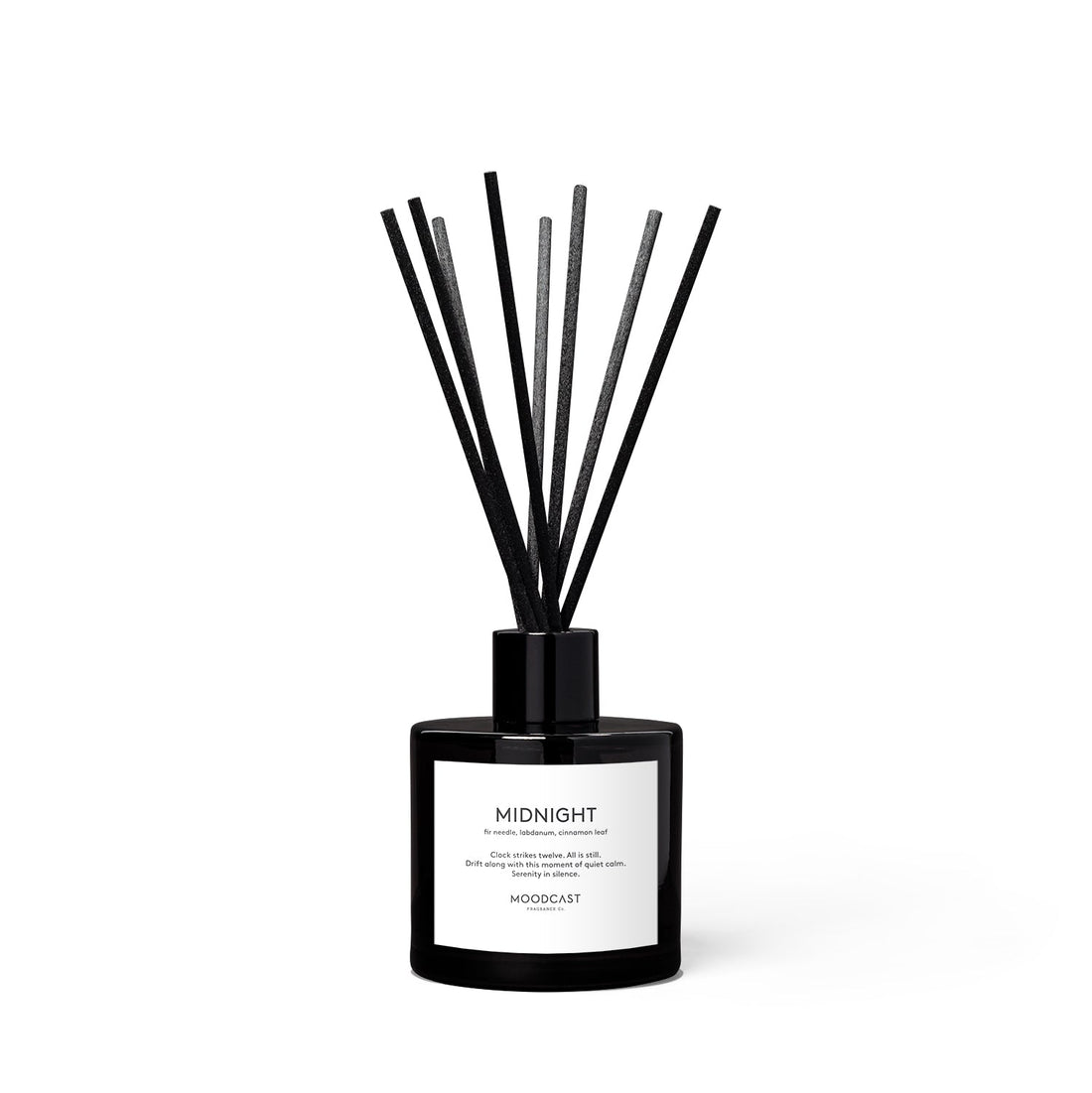 Midnight - Night & Day Collection (Black & White) - 3.4fl oz/100ml Glass Reed Diffuser - Key Notes: Fir Needle, Labdanum, Cinnamon Leaf