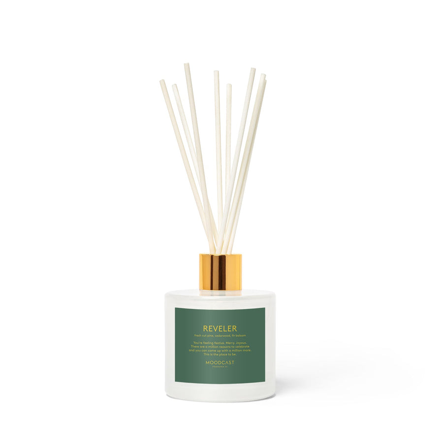 Reveler - Persona Collection (White & Gold) - 3.4fl oz/100ml Glass Reed Diffuser - Key Notes: Fresh Cut Pine, Cedarwood, Fir Balsam