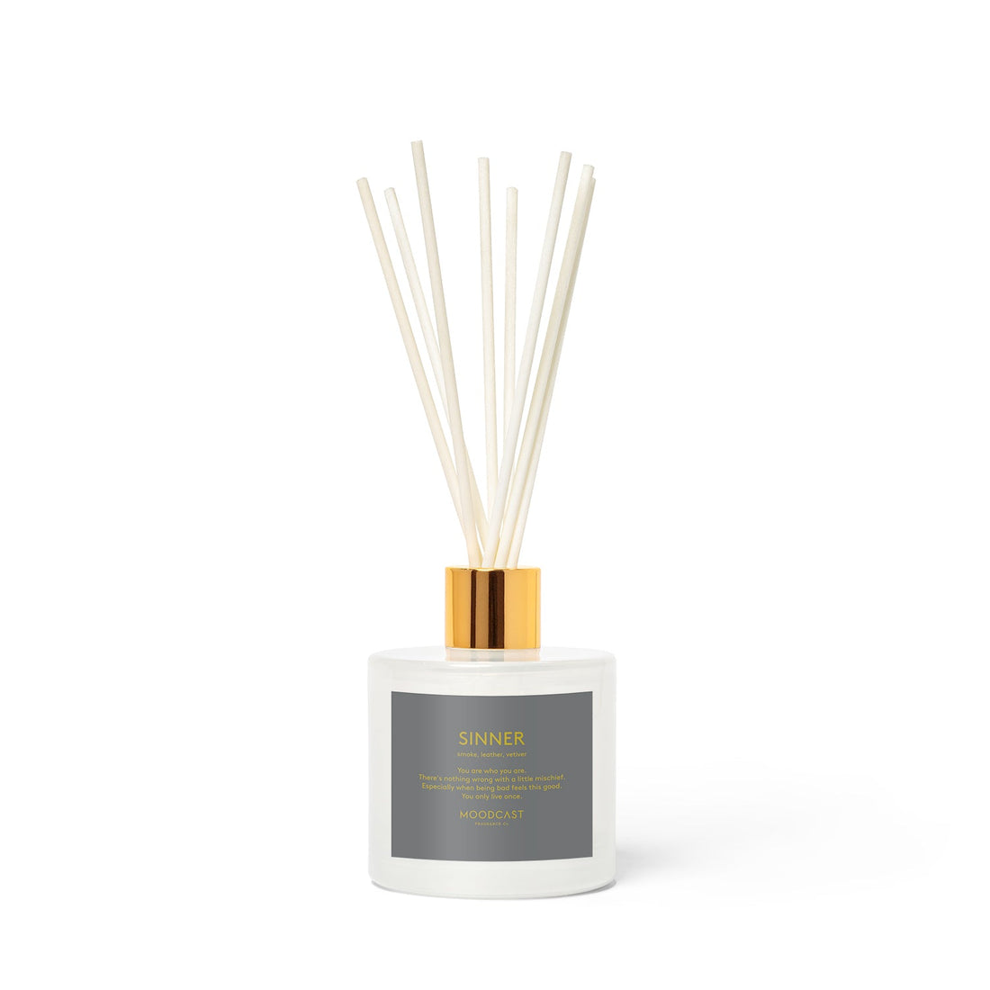 Sinner - Persona Collection (White & Gold) - 3.4fl oz/100ml Glass Reed Diffuser - Key Notes: Smoke, Leather, Vetiver