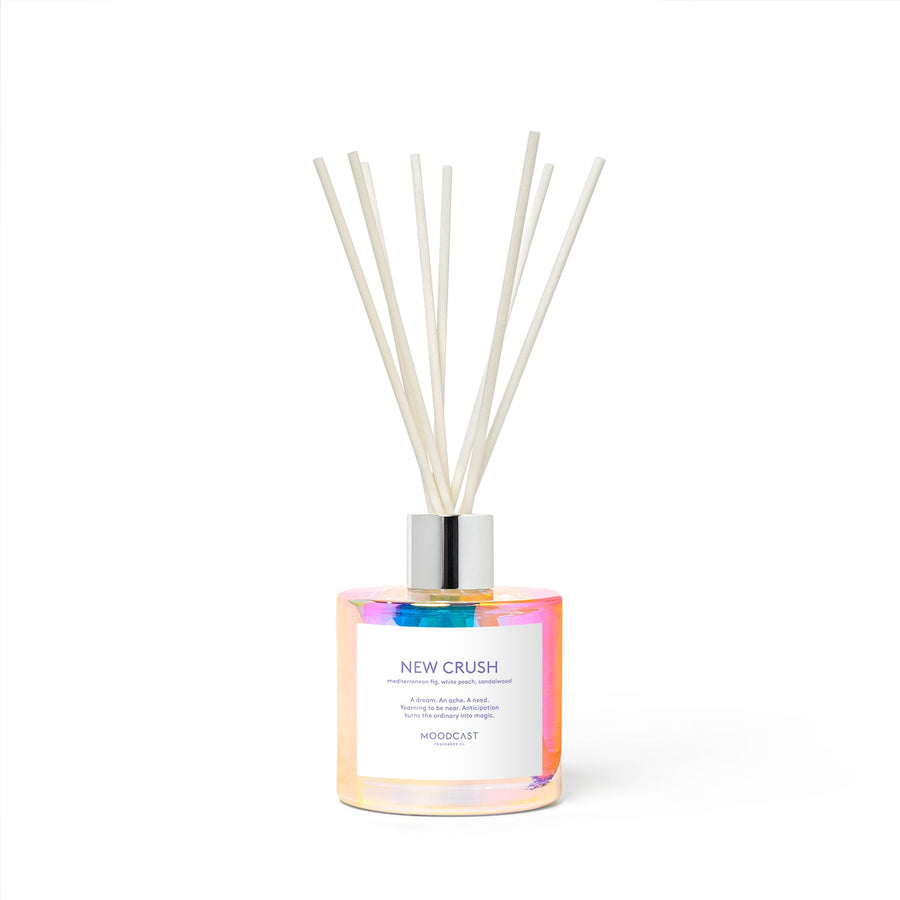 New Crush - Vibes Collection (Iridescent) - 3.4fl oz/100ml Glass Reed Diffuser - Key Notes: Mediterranean Fig, White Peach, Sandalwood