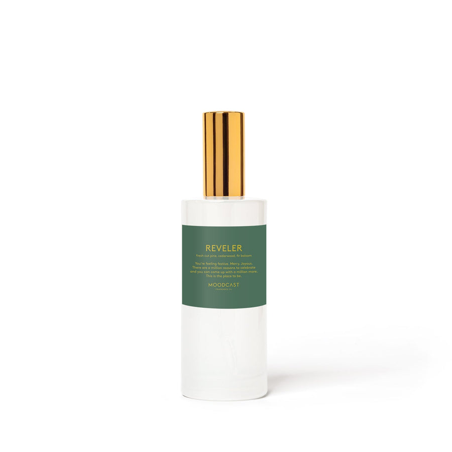 Reveler - Persona Collection (White & Gold) - 3.4fl oz/100ml Glass Room & Linen Spray - Key Notes: Fresh Cut Pine, Cedarwood, Fir Balsam